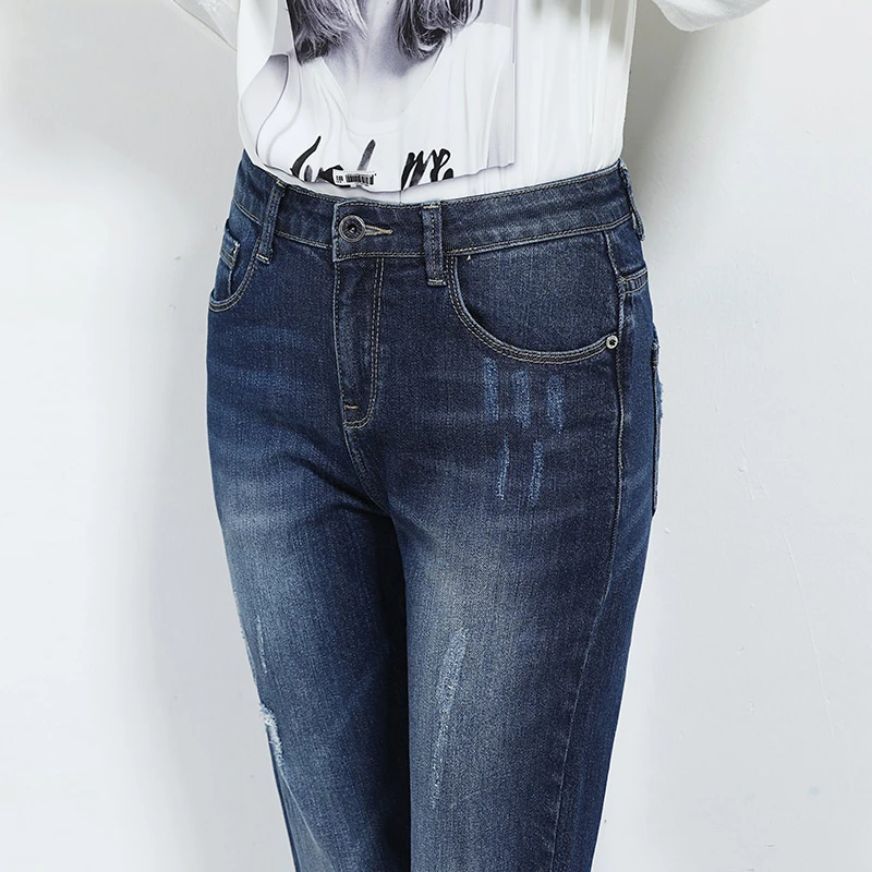 Женские прямые джинсы стрейч LEIJIJEANS, рваные синие повседневные джинсы полной длины, со средней посадкой, с эффектом потертости "усы", большие размеры, весна