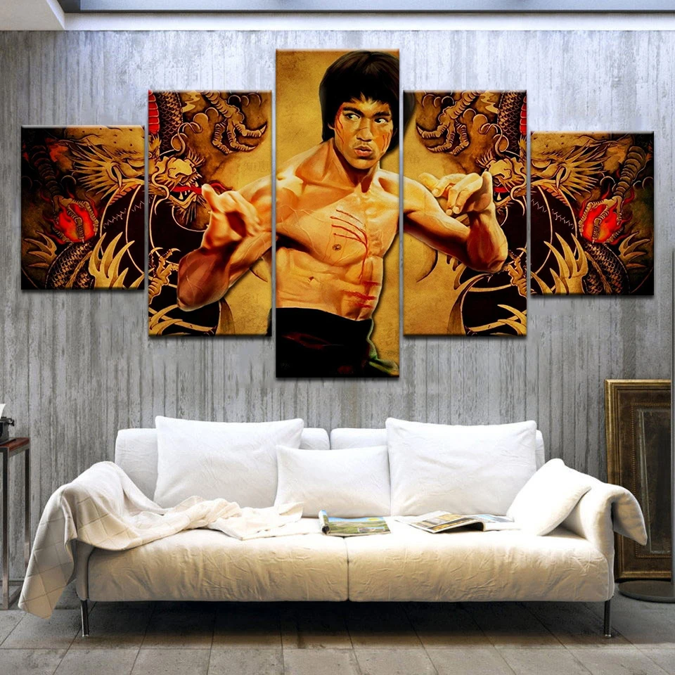 

5 Panel/pieces HD Print Kung Fu Bruce lee figure wall posters Print On Canvas Art Painting For home living room decoration