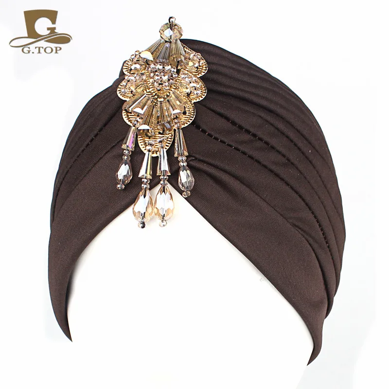 NEW Luxury Divas turban Head wrap hat  with beaded pendant women Headwear