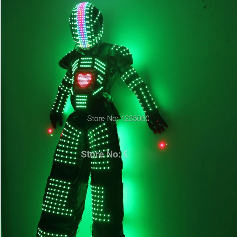 Костюм робота из светодиодов со светодиодным экраном в груди и цифровых