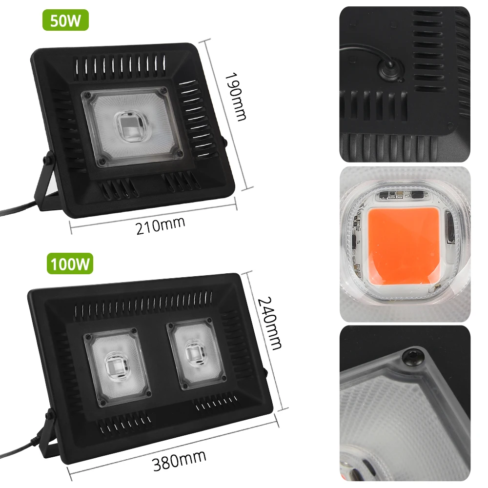 Полный спектр Fitolampy 50 Вт 100 LED фитолампа прожектор высокой мощности COB Grow Light Hydroponice