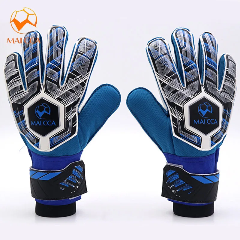 Cheap Professional Soccer Kids Fingersave Goalkeeper Gloves with Finger Protection Football Goalie Gloves Sizes 6 5 7 - Цвет: Blue