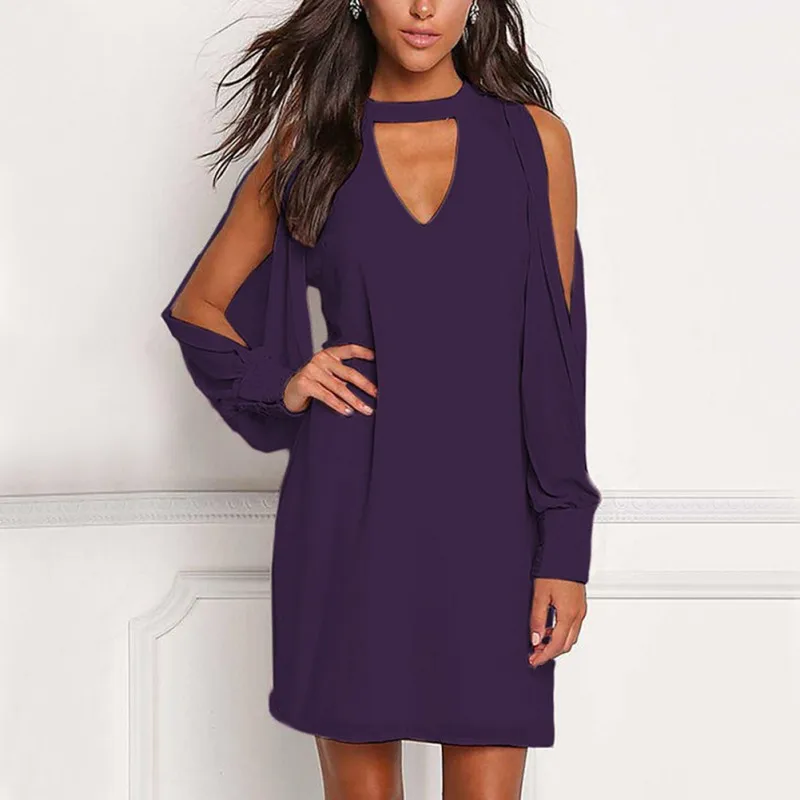2019 Newest Sexy Off Shoulder Dress Fashion Women Long Sleeve V Neck Mini Casual Solid Party Vestidos | Женская одежда