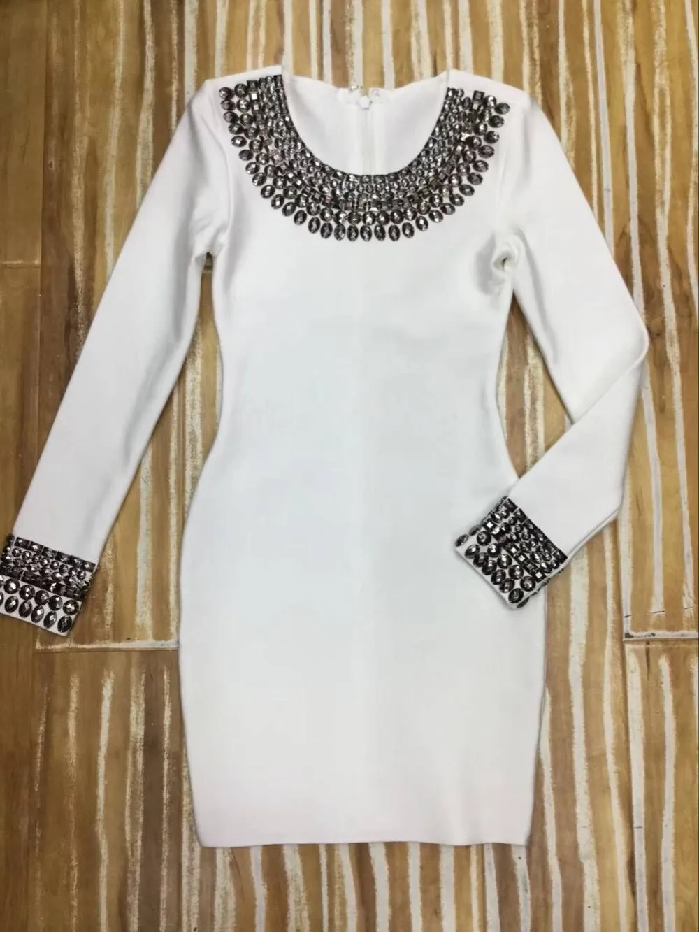 

High Quality Sexy Women O-Neck Beading Simple Rayon Bandage Elegant Homecoming Elegant Party Dress