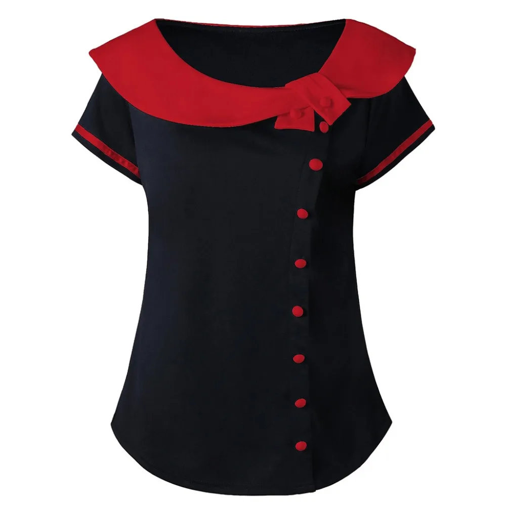 Модная женская двухцветная футболка с коротким рукавом и круглым воротником 19mars