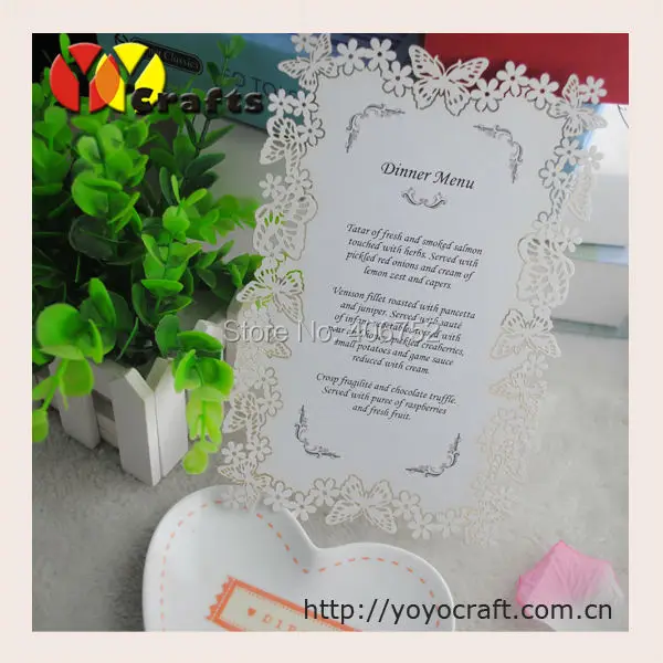 

laser cut wedding menu card, simple wedding cards butterfly design