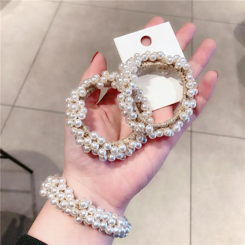 Женские резинки для волос с искусственным жемчугом черные эластичные резинка в