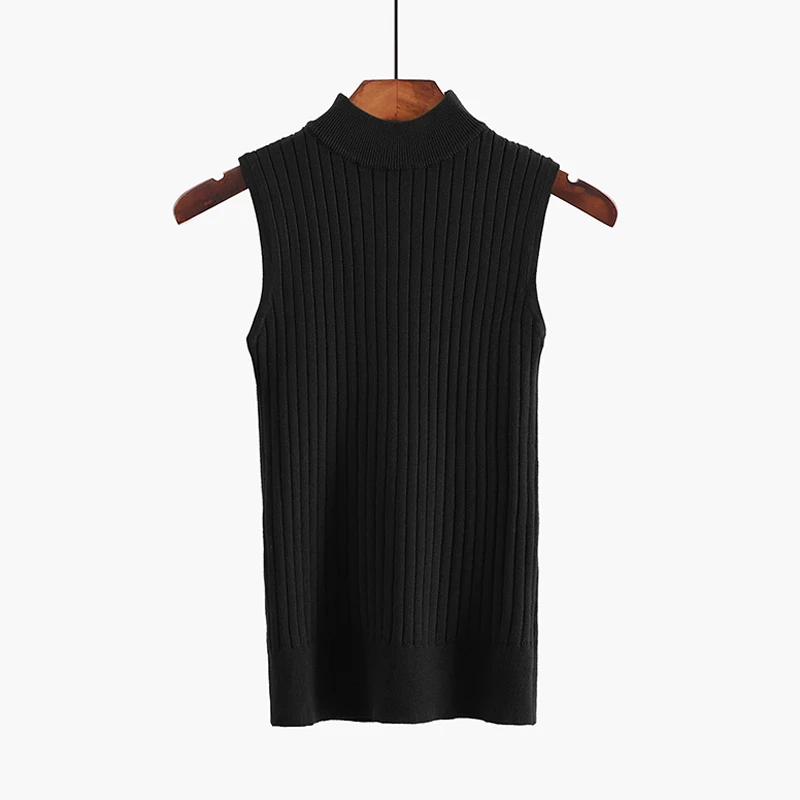 Майка женская трикотажная в рубчик с ложным воротником и воротником-стойкой |