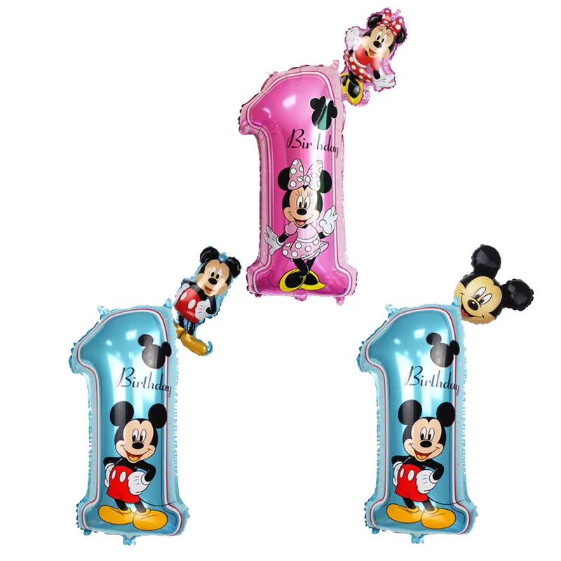 2 шт. Микки Минни 1 год День Рождения украшения Globos детские игрушки Синий Розовый