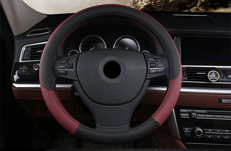 Универсальный автомобильный чехол из искусственной кожи для руля 38 см, автомобильный Стайлинг, спортивный автомобильный чехол на руль, противоскользящие автомобильные аксессуары