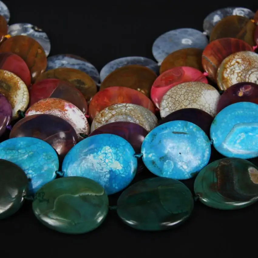7 Colos Achate Beads 7PCS Strand Smooth Natural Dragon Veins Gems Stone Oval Slab Slice Pendant Large Size Middle Drilled | Украшения и