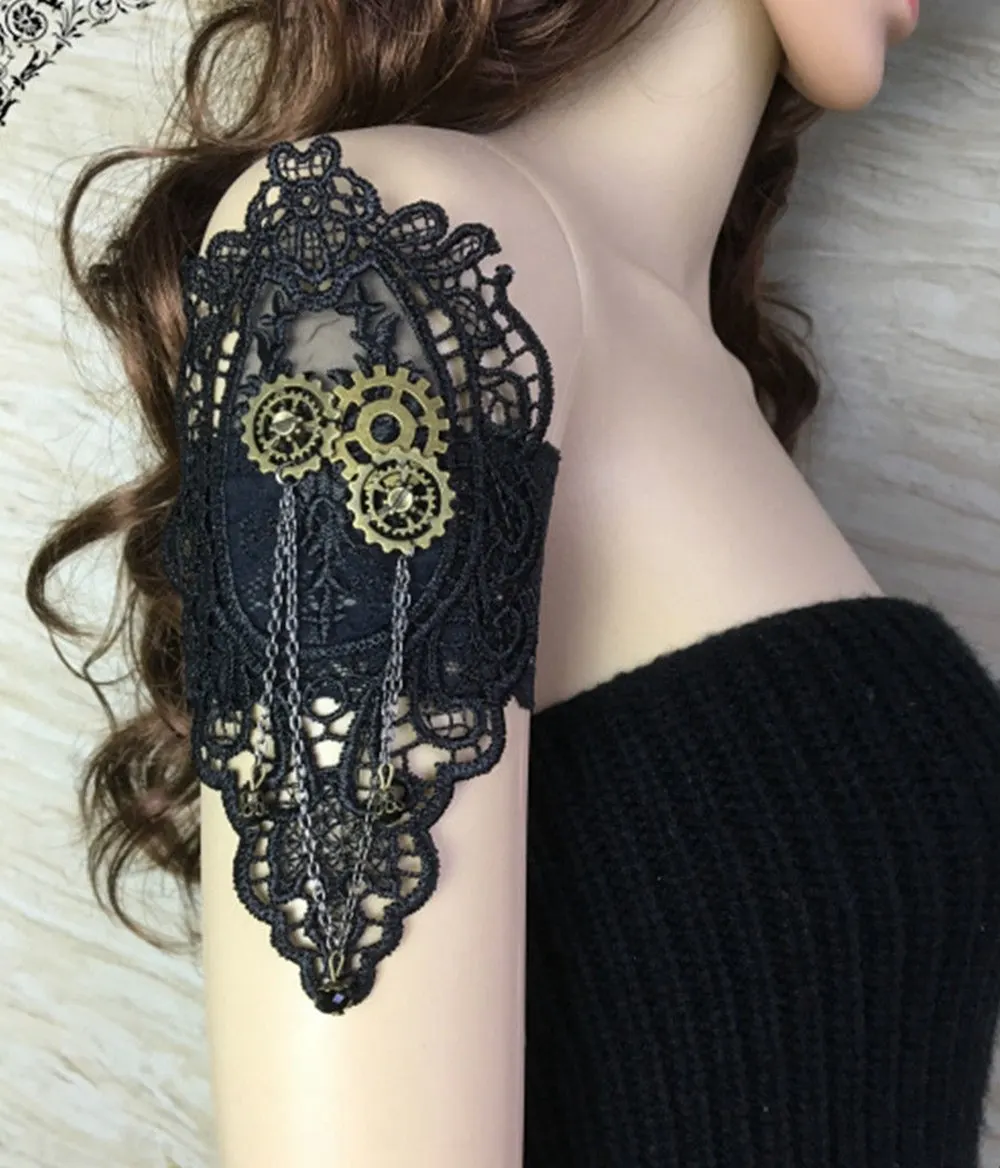 Кружевная повязка на руку винтажная Женская одежда в стиле стимпанк черная