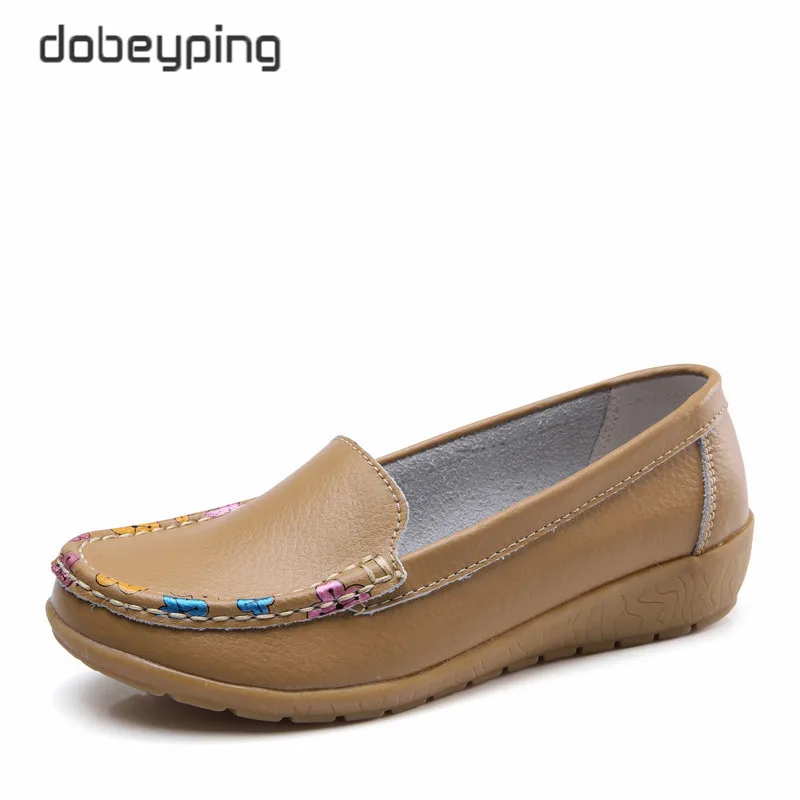 Khaki Dobeyping/женские лоферы без шнуровки; весенне-Осенняя обувь; женская обувь из натуральной кожи на плоской подошве; новые женские мокасины; большие размеры 35-41 - Цвет: Khaki