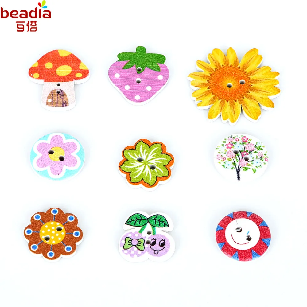 Деревянные пуговицы разных форм 50 шт./лот два отверстия Случайные Смешанные