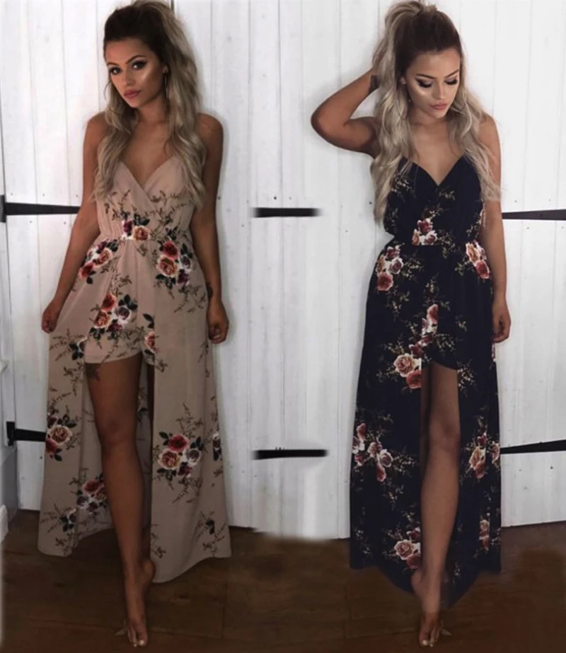 Summer Vacation 2018 Spaghetti Strap High Waist Tropical Palm print Shirred loose fit Cami Palazzo Women Jumpsuit sexy v neck | Женская