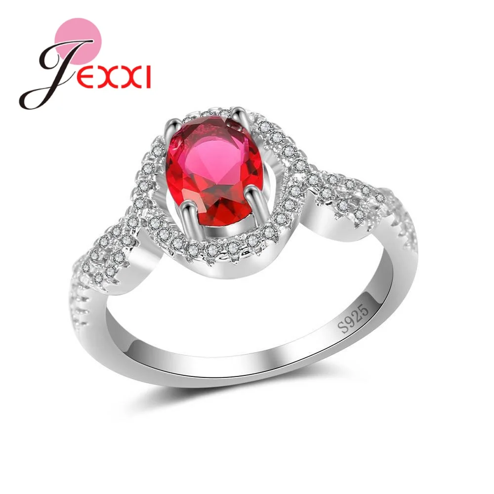 

High Quality Women Female Party Wedding Jewelry 925 Sterling Silver Ring 4 Colour Oval Fine Crystal Cubic Zirconia