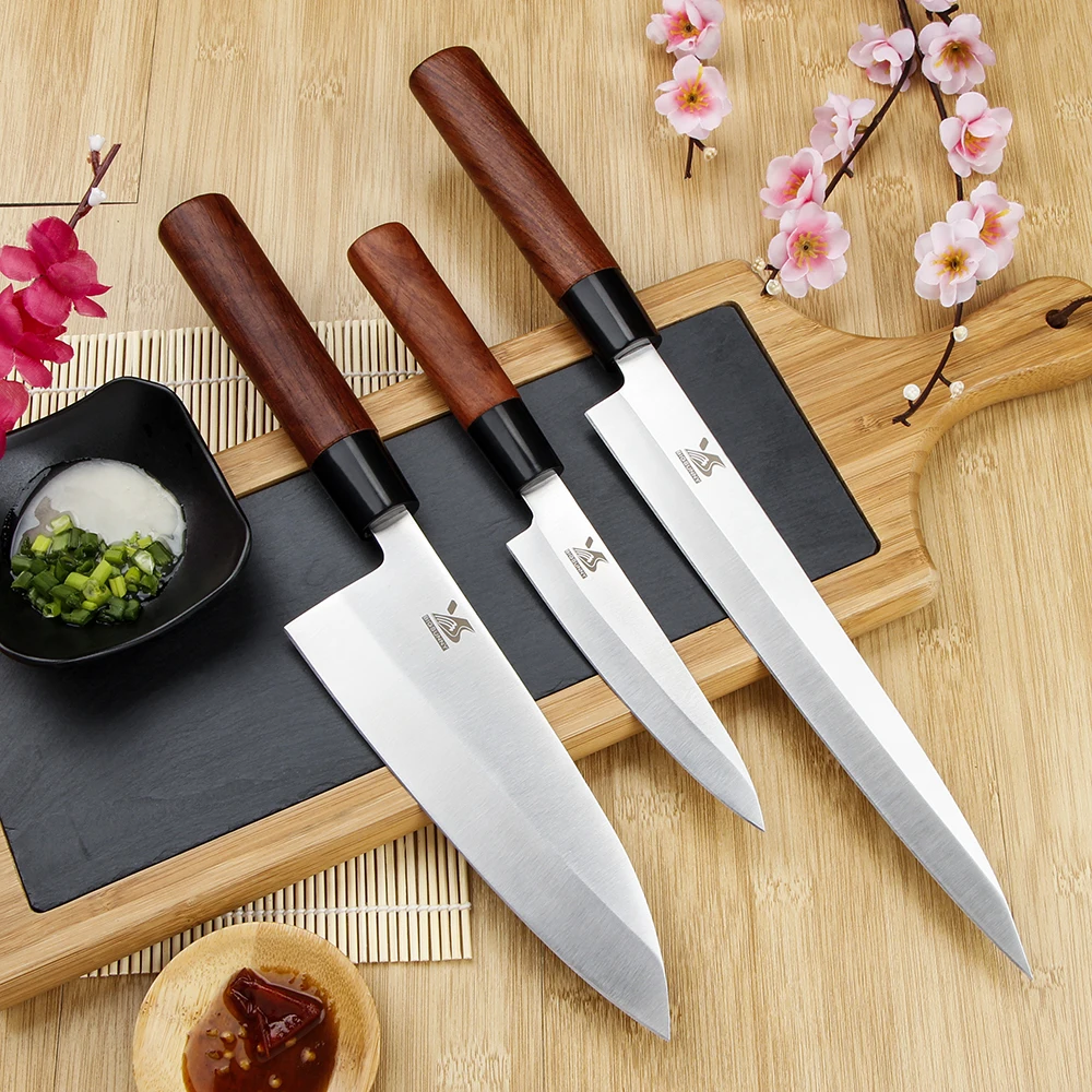 BIGSUNNY Sashimi суши нож Деба, немецкая Нержавеющая Сталь Pro Нож для нарезки, " Yanagiba/7" Deba/", ручка из розового дерева