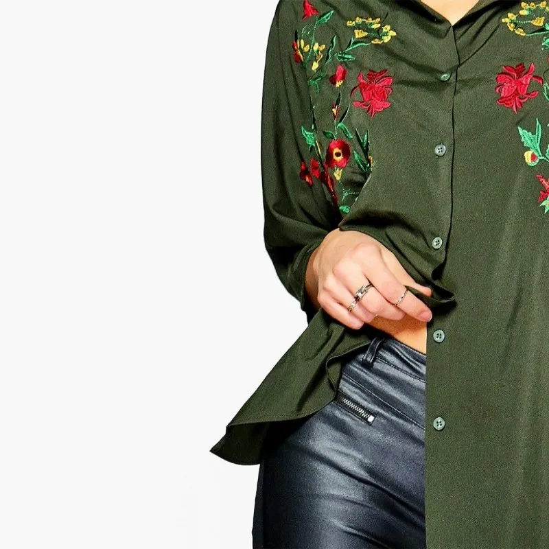Fashion casual solid color simple flower embroidery shirt camiseta women blusa feminina blouse B174 |