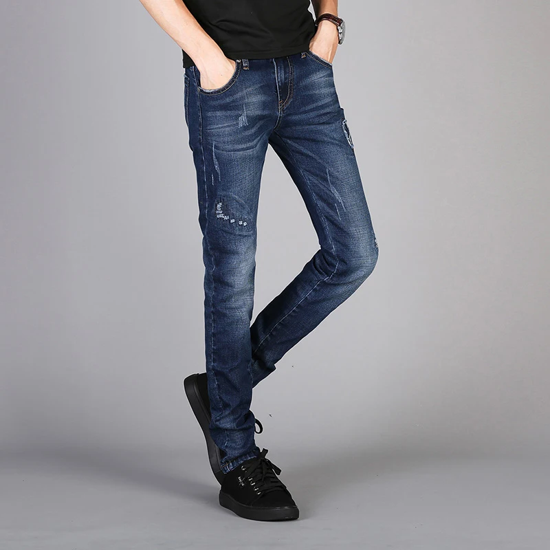 Мужские байкерские джинсы KSTUN облегающие рваные брюки в уличном стиле синие