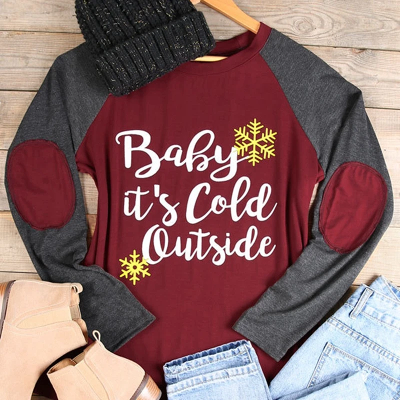 Рубашка с длинными рукавами Для женщин Baby It's Cold вне рождественские Бейсбол