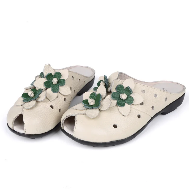 

Women Slipper Genuine Split Leather Slides Low Heels Hollow Flower Peep Toe Platform Flip Flop Ladies Shoes Zapatos Mujer 0615W
