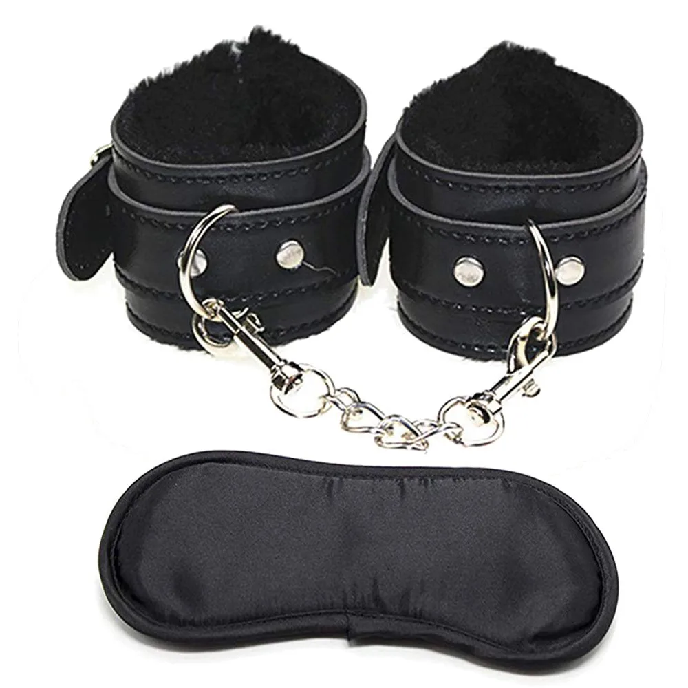 Секс игрушки SM мягкие удобные наручники из искусственной кожи и повязка на глаза