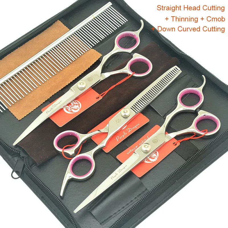 LZS0754 Purple Dragon 7.0" Dog Grooming Scissors Stainless Steel Pet Straight Curved Cutting Thinning Shears Dog Hair Trimmer LZS0754 - Цвет: LZS0754