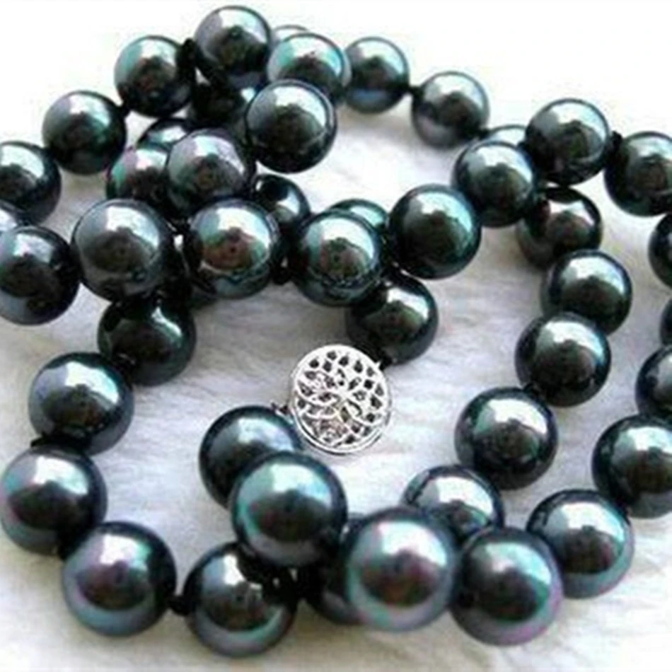 Мода 10 мм натуральный черный Shell Pearl круглые бусины ожерелье для женщин высокого