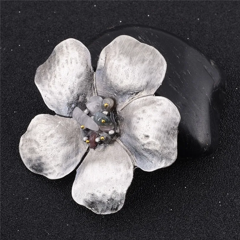 3 шт./лот оптовая продажа Этническая черная металлическая брошь в виде цветка