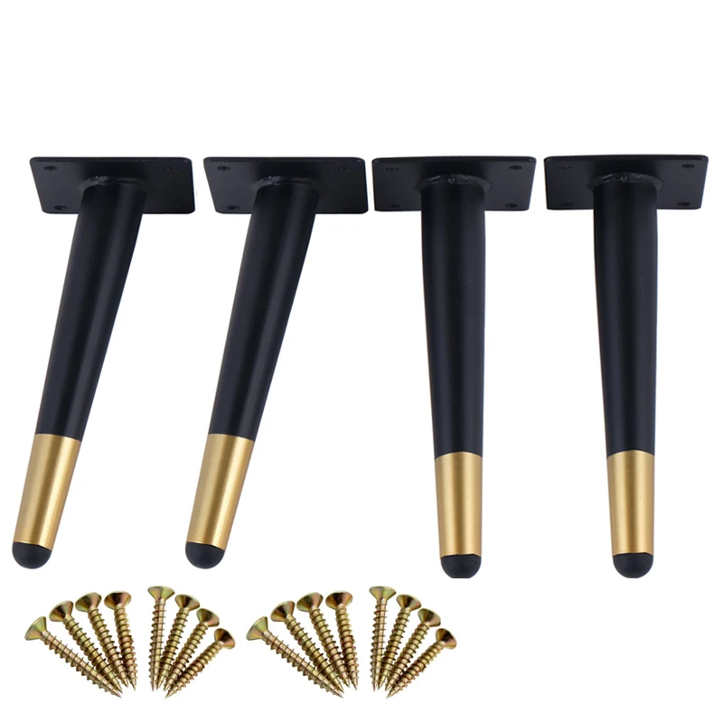 

4Pcs/Lot Furniture table legs 5.9 inch black Gold Metal Tapered Sofa Cupboard Cabinet Leg Feet With Mounting Screws