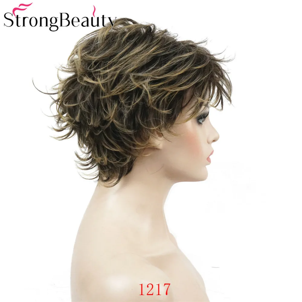 StrongBeauty короткие прямые синтетические монолитный парик коричневый/Блонд смешанный слоистый Стрижка волос натуральные парики