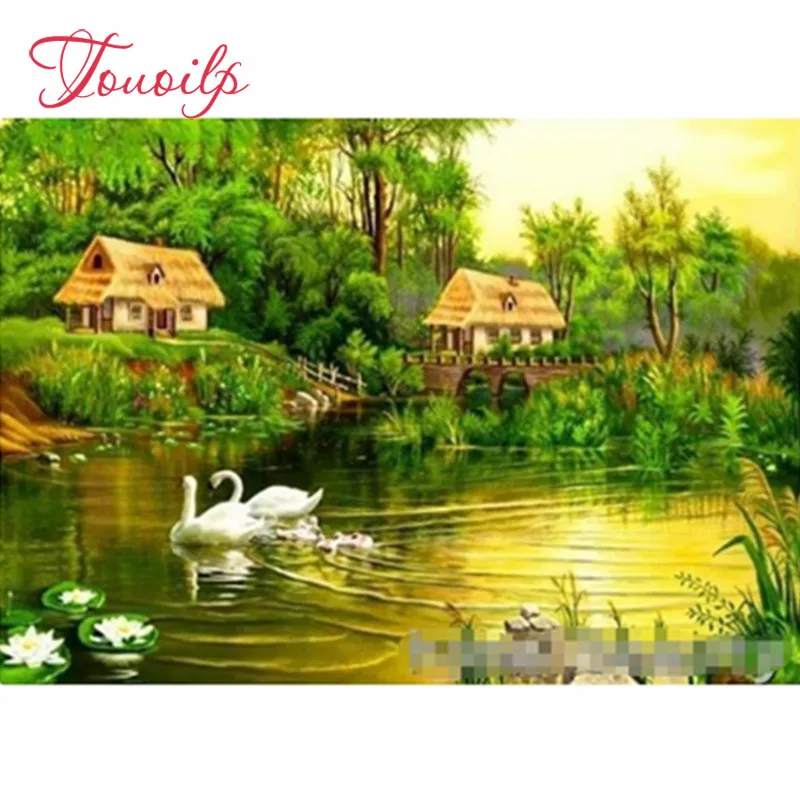 

TOUOILP 100% Full 5D Diy Daimond Painting Waterfall Goose View Rhinestones Diamant Painting Embroidery Scenery