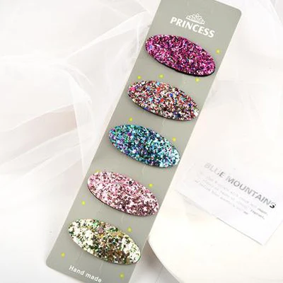 Sequin oval 5 шт. набор головных уборов для девочек аксессуары для волос шпильки геометрической формы Детский головной убор сплошной цвет Овальный треугольник PU Блестки для волос сцепление - Цвет: Sequin oval
