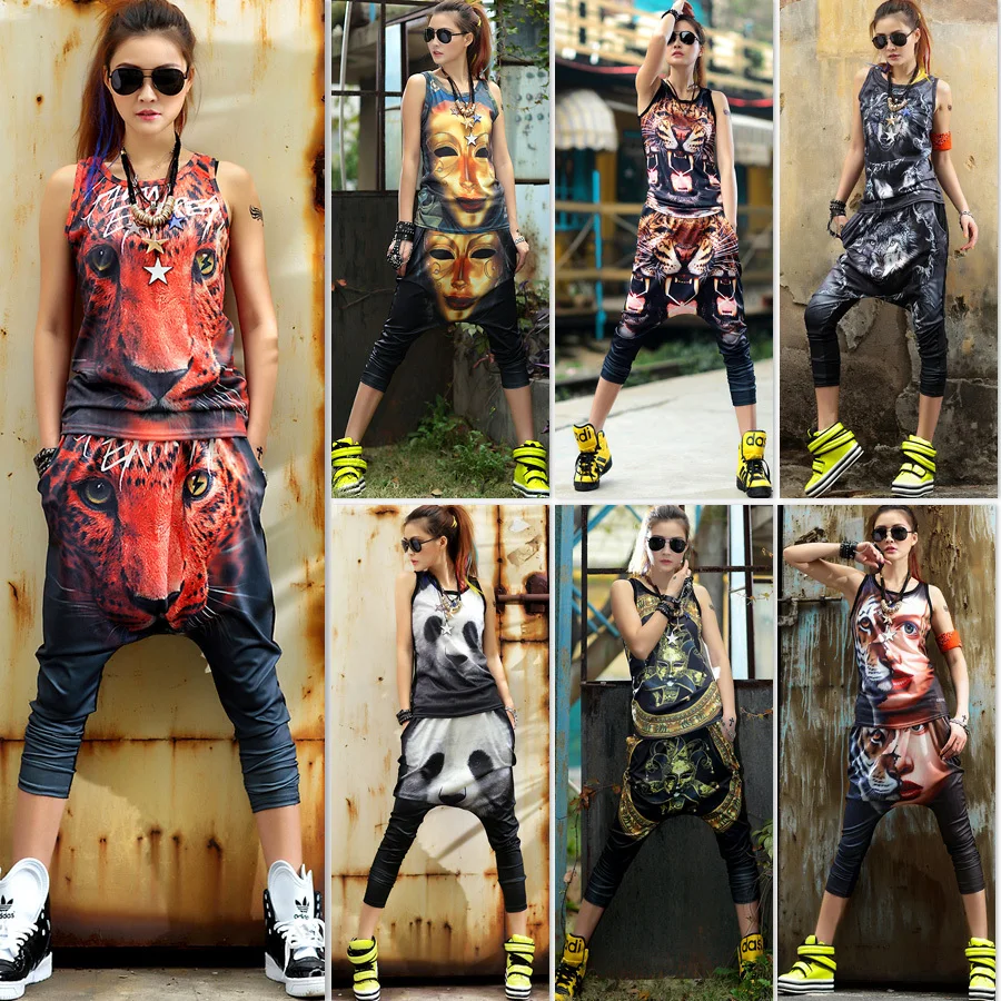 

New Fashion Harajuku Summer Vest 2D Harem Dance Pants Personality Casual Set Hip Hop Suit Women Tracksuits Sportswear