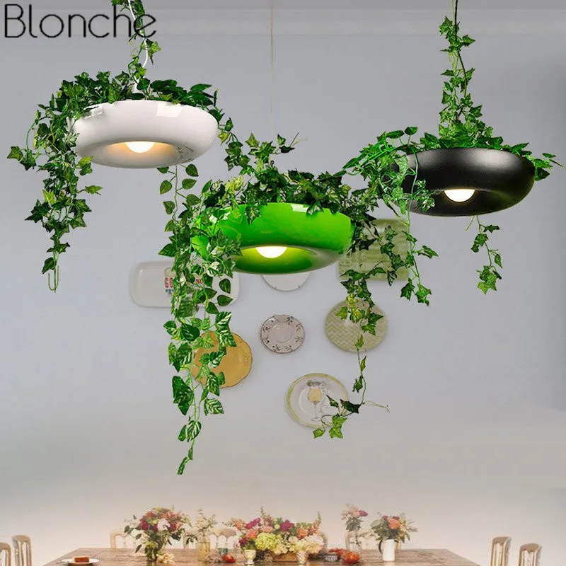 Modern Plant Pot Pendant Lamp Nordic Dining Room Hanging Light Fixture DIY Potted Shade Luminaire Office Home Art Decor Lighting
