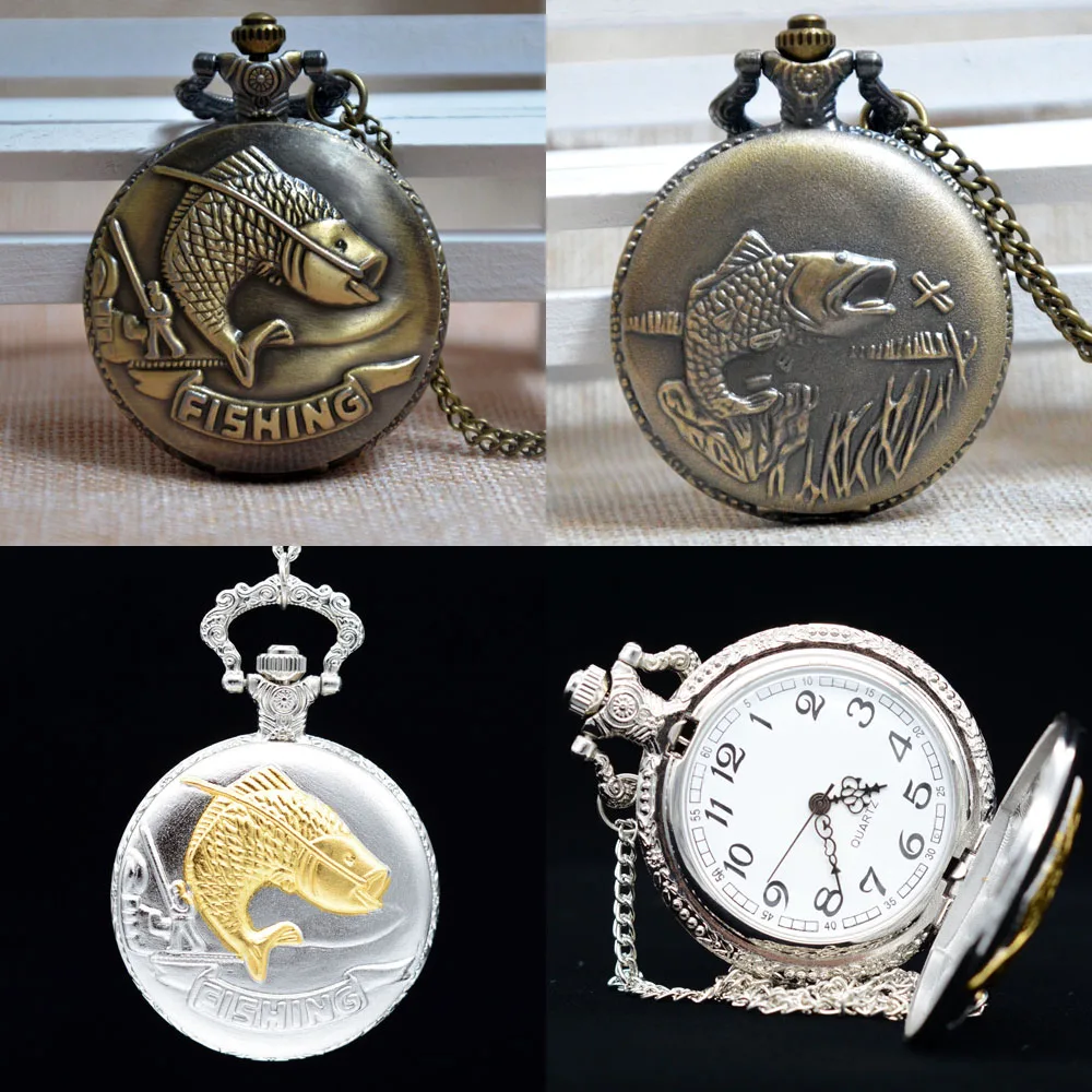 Новая Мода Бронзовый/серебро рыболовные Золотая рыбка кварцевые карманные часы