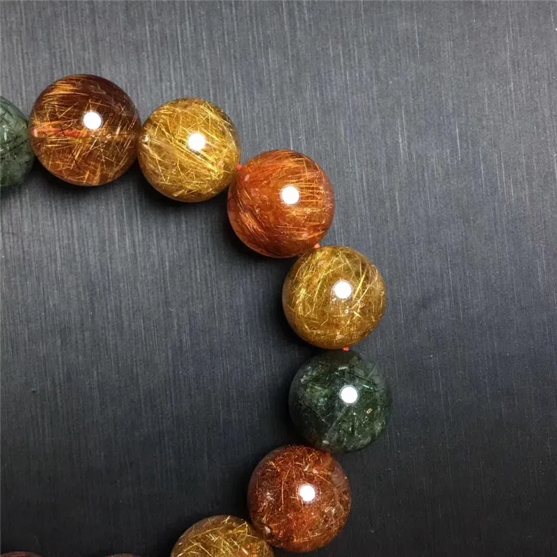 14.5mm Natural Colorful Rutilated Quartz Crystal Bracelet Women Gift Charms Round Bead Stone Cat Eye Stretch Jewelry | Украшения и