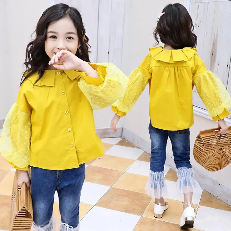 2019 Весенняя кружевная блузка для девочек-подростков белая детская одежда