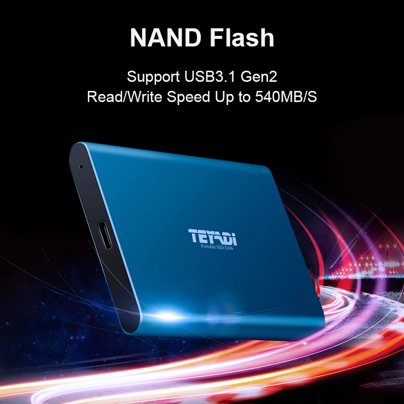 Внешний SSD накопитель TEYADI 1 ТБ 500GB type C USB 3,1 Gen 2, Портативный твердотельный накопитель, совместимый с Mac, ноутбуком, ПК