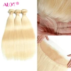 613 блонд, пупряди с фронтальной предварительно выщипанной перуанской прямой волос, медовые Платиновые светлые пряди с закрытыми волосами Remy