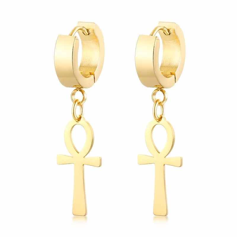 Классические серьги Ankh из нержавеющей стали, египетский крест, ювелирные изделия для мужчин и женщин, египетские иероглифы, серьги Ansata - Окраска металла: 250G-1