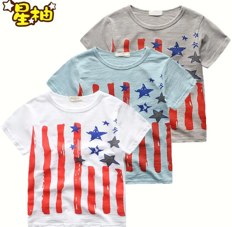 2017 новая летняя хлопковая Детская рубашка с короткими рукавами и круглым вырезом