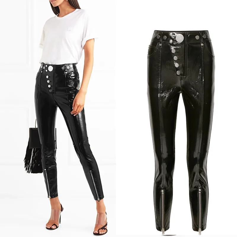 

Fashion Brand longer glossy Patent pu leather pants 2020 autumn Female package hip Quality Slim Pencil Pants wj2863 dropship