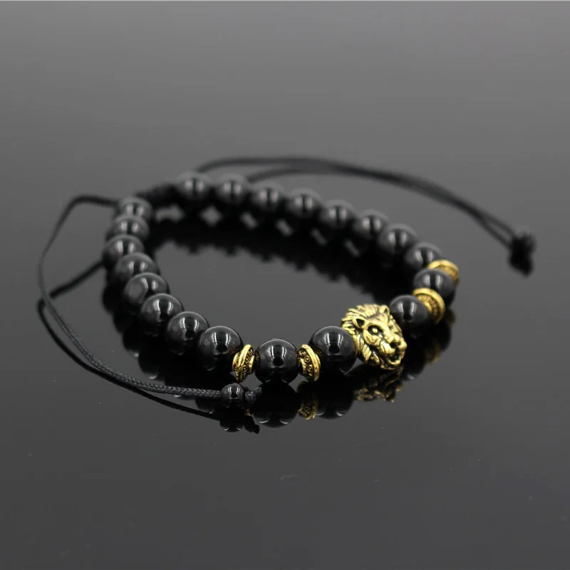 Плетение Лев камень бусины браслеты для женщин Pulseira Masculina мужские ювелирные изделия Feminina Bileklik эластичные Braclet Bijoux для мужчин s