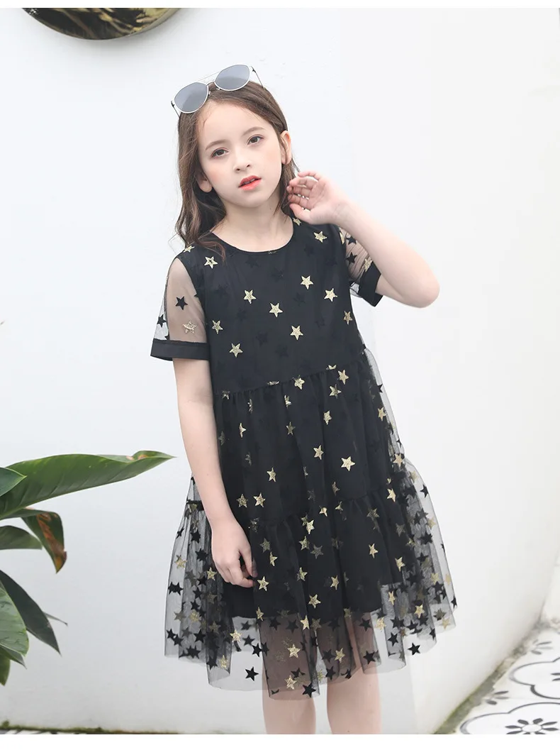 Girls Lace Dress Summer Princess Party Embroidery black for Little Girl Size 10 11 12 14 years Teenage Clothes | Детская одежда и