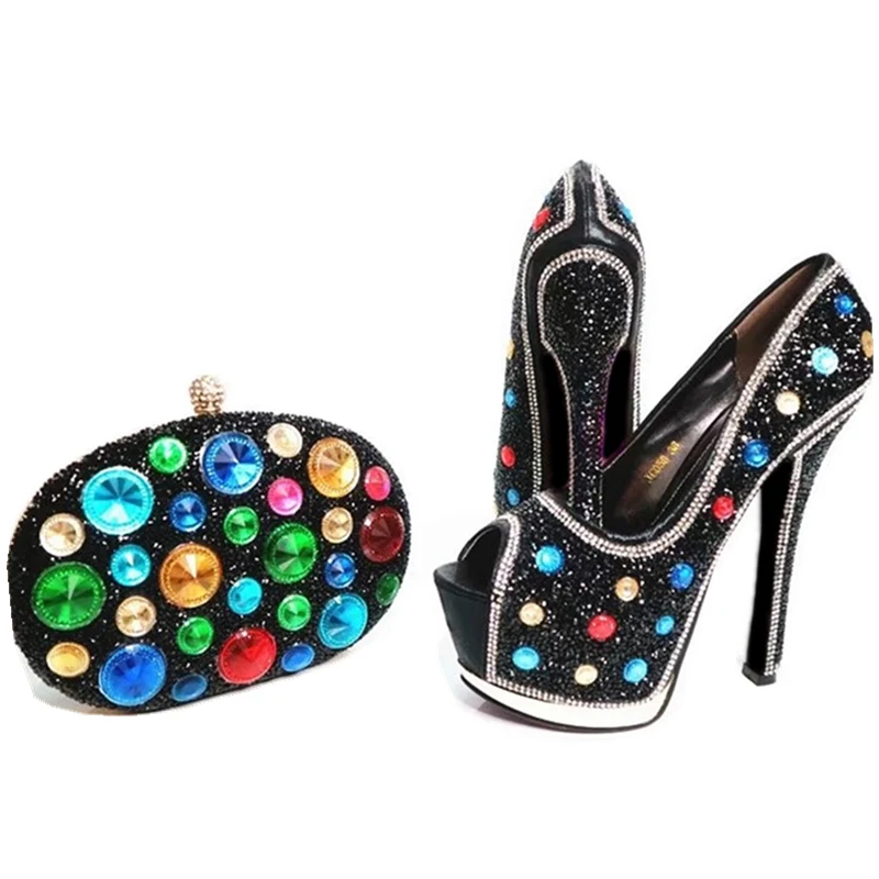 Ladies Italian Shoes and Bag Set African Decorated with Rhinestone Nigerian Women Wedding Shoe | Обувь