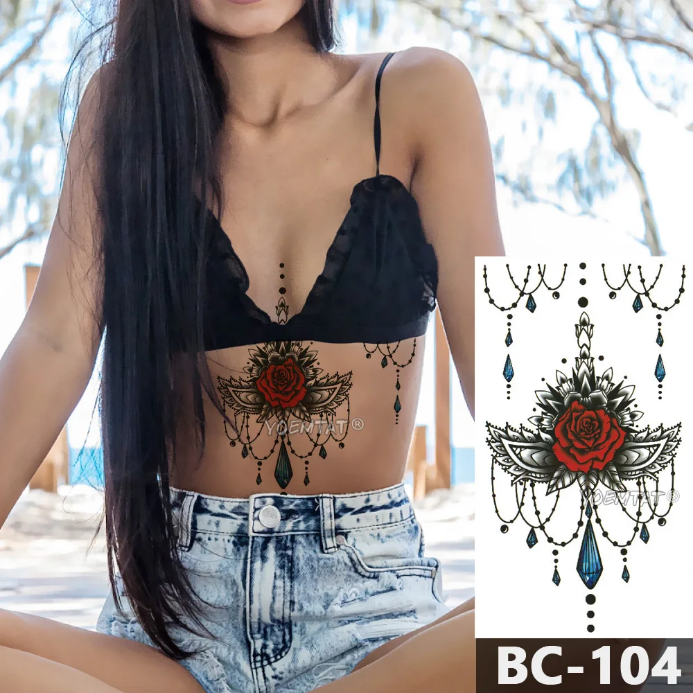 

1 Sheet Chest Body Tattoo Temporary Waterproof Jewelry Rose lace crystal pattern Decal Waist Art Tattoo Sticker for Women