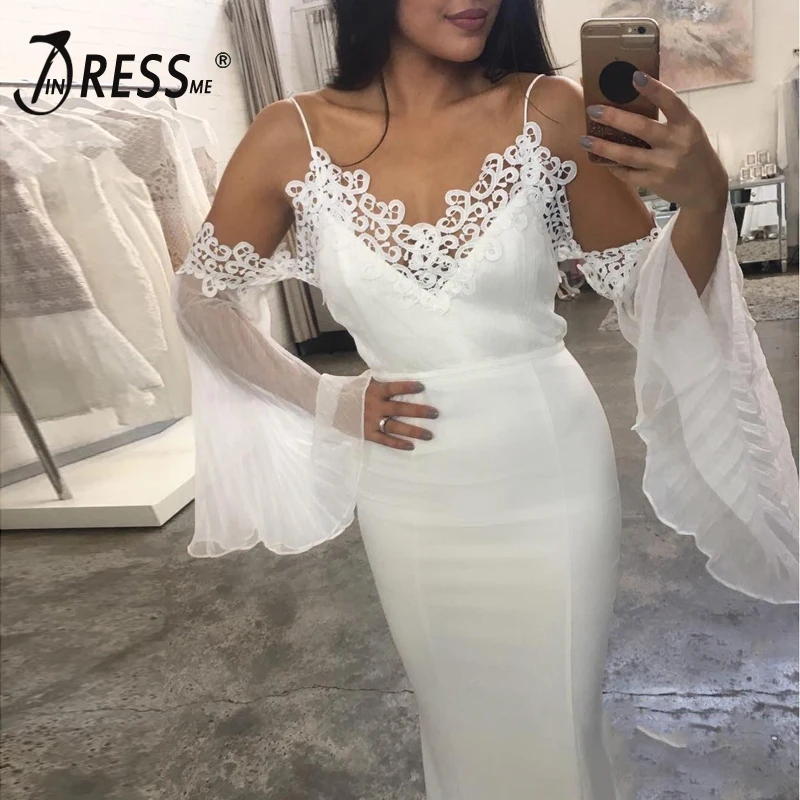 Женское облегающее платье INDRESSME с открытыми плечами Кружевное сексуальное на