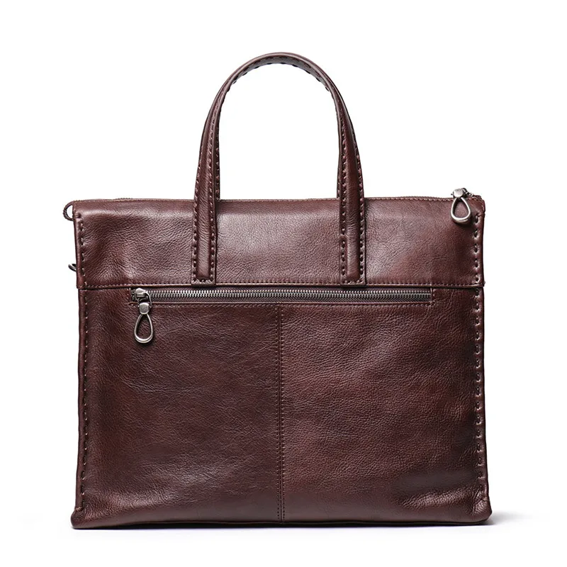 Мужской портфель Nesitu коричневый из натуральной кожи с натуральным лицевым