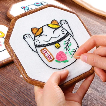 B Мультфильм милый счастливый кот DIY вышивка лента крестиком набор ручной работы Рукоделие для начинающих с пяльцы для вышивания домашний декор - Цвет: B